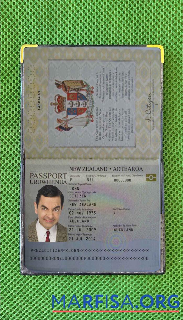 Blank New Zealand passport (2005 2009) photo look real example